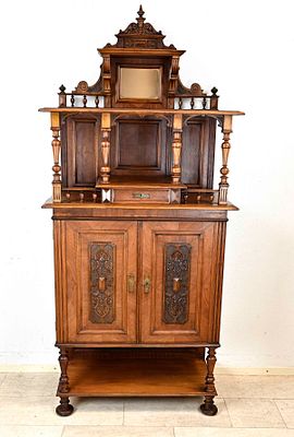 Vertical cabinet with mirrored top section, Gr&uuml;nderzeit period, circa 1880, walnut, 2-door body 