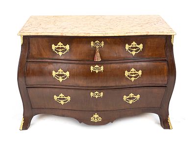 French Baroque-style chest of drawers, 19th century, walnut, curved body with four drawers 