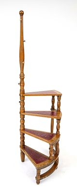Library ladder, 20th century, oak, rungs covered in red goatskin with gold embossing, H. 180 cm 