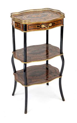 French side table, 19th century, walnut and other fine woods, veneered, inlaid, and partially 