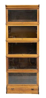 English display cabinet/bookcase, circa 1920, oak, stackable elements, drawer in the base, 228 