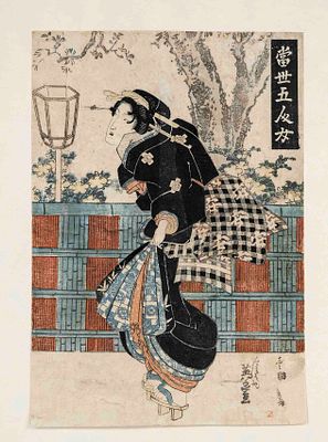 Ukiyo-e color woodblock print by Keisai Eisen, Japan, Edo period. From a series of portraits of 