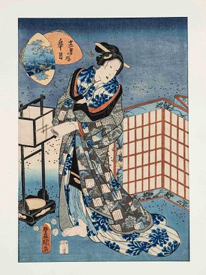 Ukiyo-e color woodblock print by Utagawa Kunisada (Toyokuni III), Japan, Edo period. Depiction 