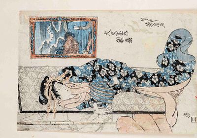 Ukiyo-e color woodblock print of the Utagawa school (Eisen?), Japan, Edo period. Depiction of a 