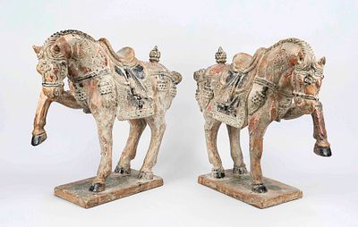 Pair of large horses, China, 20th century, ceramic, partially polychromed and glazed. Each 