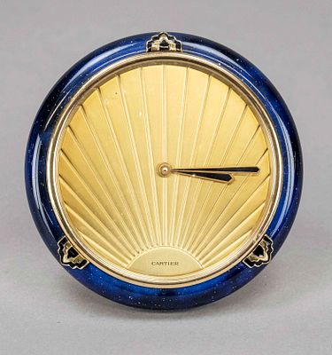 Vintage Cartier table quartz clock "ART DECO LAPIS CLOCK" Ref. 62185, circa 1980, lapis lazuli 