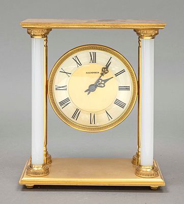 "Ruschenbeck" table clock, 2nd half of the 20th century, solid gold-plated brass, polished and 