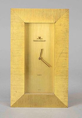 Jaeger LeCoultre, solid brass quartz table clock with brushed finish, circa 1970, picture frame 