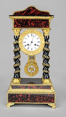 Portal clock, wood, 2nd half of the 19thcentury, with turned, ebonized spiral columns, these 