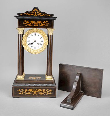 Portal clock, 2nd half of the 19th century, walnut veneer partially curved, with floral and 