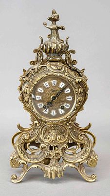 Mantel clock, Urgos, 2nd half of the 20th century, yellow cast iron partially polished and 