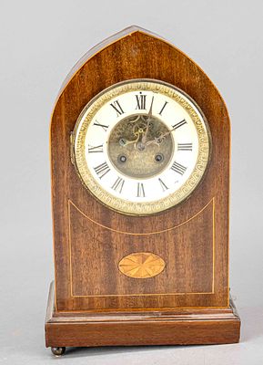 Mahogany table clock, 2nd half of the 19th century, with light-colored inlays, base strip 