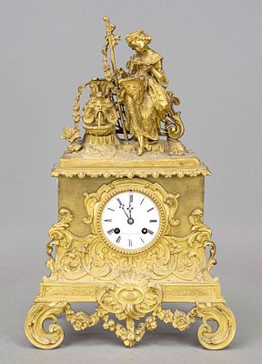 Figurine pendulum clock, France, marked “Arera BtE Du Paris,” circa 1810, woman with a basket 