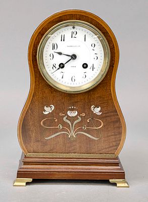 Art Nouveau - table clock circa 1890, ''Russels Ltd. - Paris'', mahogany with floral inlays of 