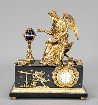 Table clock “Angel of the New Age,” 2nd half of the 20th century, black enameled metal base 