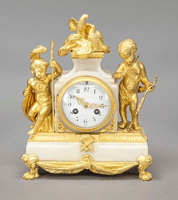 Bronze figurine pendulum clock, France, second half of the 19th century, white marble with 
