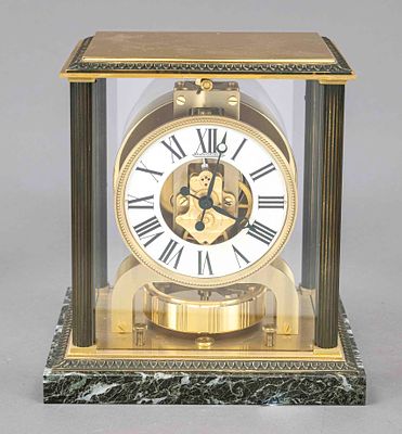 Atmos table clock by Jaeger LeCoultre, circa 1970 with Cal. 526, gilded with a glass dome; back 