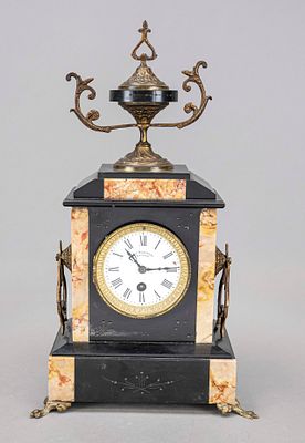 Marble mantel clock, black/orange, 2nd half of the 19th century, marked “Jos. Herzberg - 