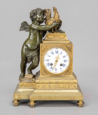 Figurine pendulum clock, France – 2nd half of the 19th century, two-tone patinated bronze 