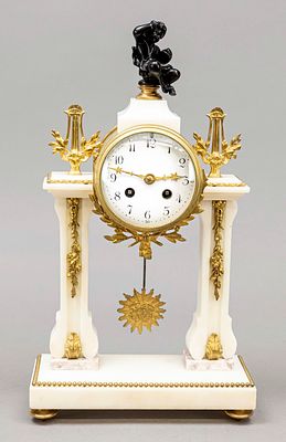 Column clock, France – second half of the 19th century, white marble with gilded floral bronze 