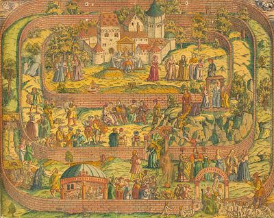 David Kandel (ca. 1527–ca. 1590), “Tabula Cebetis,” The Path of Virtue, carefully old-colored 