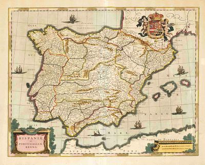 Historical map of the Iberian Peninsula, 17th century, ''Hispaniae et Portugalliae regna'' 