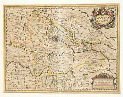 Historical map of the Duchy of Mantua -- ''Mantua ducatus'', partially colored Copper engraving 