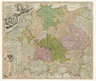 Historical map of Germany, ''Imperium Romano-Germanicum...'', color copperplate engraving by 