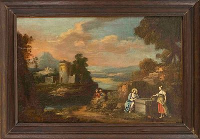 Anonymous Old Master, ca. 1700, Christ with the Samaritan Woman at the Well, oil on canvas 