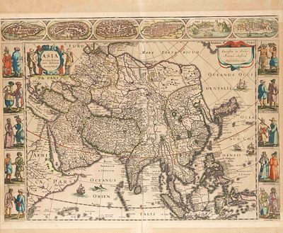 Historical map of Asia -- ''Asia recens summa cura delineata'', rare, old-colored copperplate 