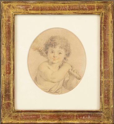 French artist of the 18th century, Cupid with a torch, fine chalk drawing on sand-colored paper 