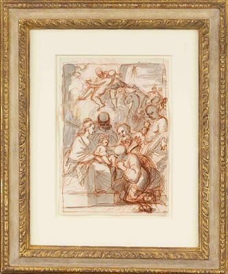 Italian, probably 19th century in the style of the 17th century, Adoration of the Magi with 