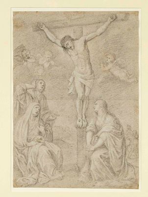 Probably German, 18th century, large Crucifixion with John and the two Marys, graphite on laid 