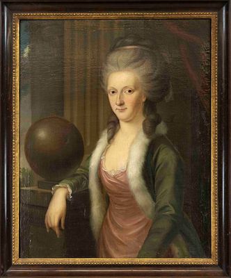 Anonymous 18th-century portrait painter, Portrait of a Lady in Front of a Column, oil on canvas 