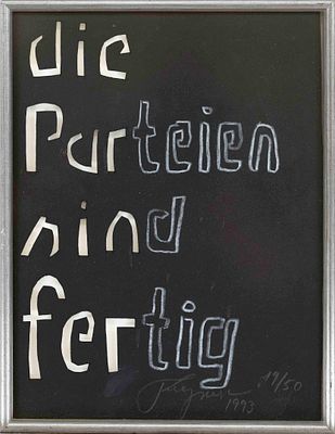 Felix Droese (*1950), “Die Parteien sind fertig,” paper cutout multiple, 1993, cut black 