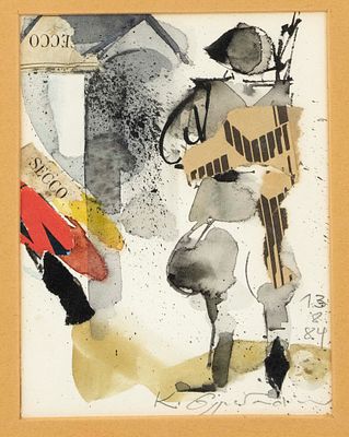 Karl Oppermann (1930–2022), “Secco,” watercolor and paper collage on cardboard, signed and 