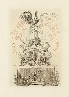 F&eacute;licien Rops (1833–1898), “Le Fer Rouge,” etching in red and black, title page from: Albert 