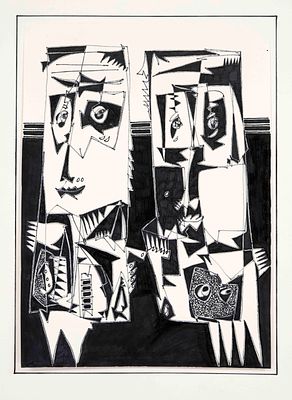 Eef de Weerd (1926–1989), Dutch artist, collection of 6 drawings: two abstract figurative 