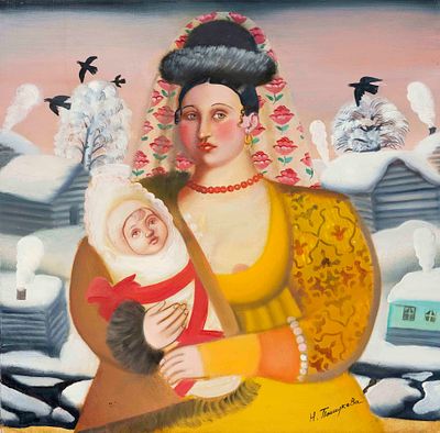 Natalia Leonidovna Pachoukova (*1950), Russian painter, “Russian Beauty,” oil on canvas, signed 