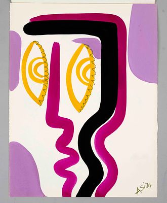 Signed "Asi," unidentified artist circa 1970, estate collection of 24 gouaches on sturdy paper 
