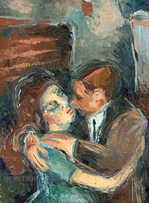 C. Martin, likely a Russian painter of the late 20th century, lovers, oil on canvas, signed 