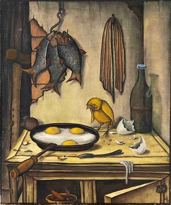 I. Sergeev, Russian artist of the late 20th century, whimsical, surreal composition featuring a 