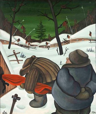 I. Sergeev, Russian artist of the late 20th century, naive, wintry village scene, oil on canvas 