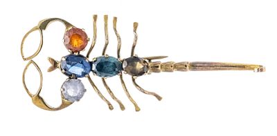Motif brooch GG 300/000, unhallmarked, tested, in the shape of a scorpion with 2 oval and 1 