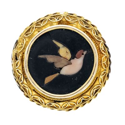 Delicate pietra dura brooch, GG 700/000 at the top, gold-plated at the bottom, metal pin 