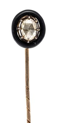Mourning pin, Pomerania, ca. 1880, GG 585/000, with black enamel and a diamond rose, approx. 