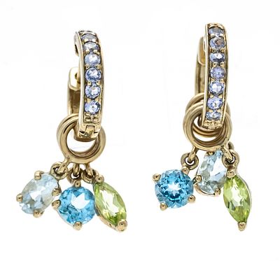 Colored stone hoop earrings GG 375/000 set with round-faceted tanzanites 2.1 mm in light violet 