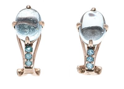 Blue topaz clip-on earrings RG 333/000 with 2 oval blue topaz cabochons 9 x 7 mm and 6 