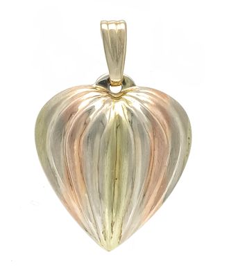 Tricolor heart pendant GG/RG/WG 585/000 with striped relief, partially matte brushed, L. 20 mm 