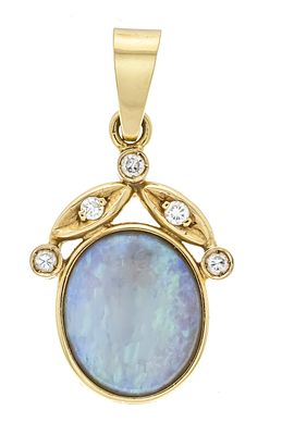 Opal and Brilliant-Cut Diamond Pendant GG 750/000 featuring an oval opal cabochon 11.7 x 10.2 x 
